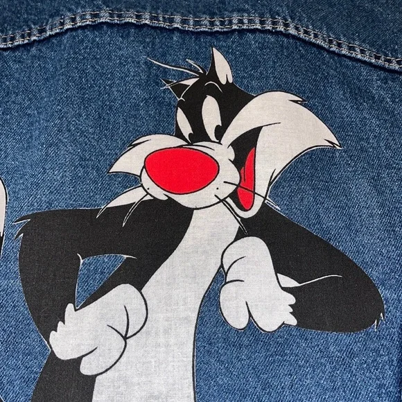 Vintage Rustler Denim Jean Jacket Large Sylvester The Cat Looney Tunes Cartoons - Picture 7 of 8